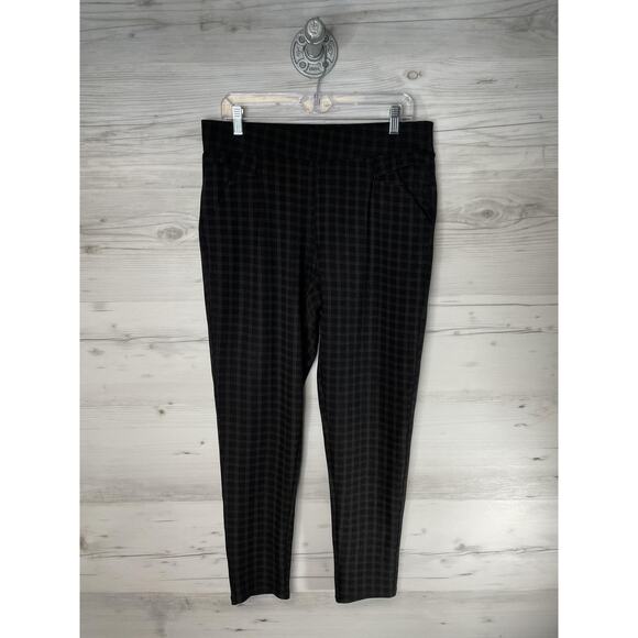 Maze Collection Pants Womens 2X Black Gray Plaid Stretch Pull On Tapered Ankle - Picture 1 of 10